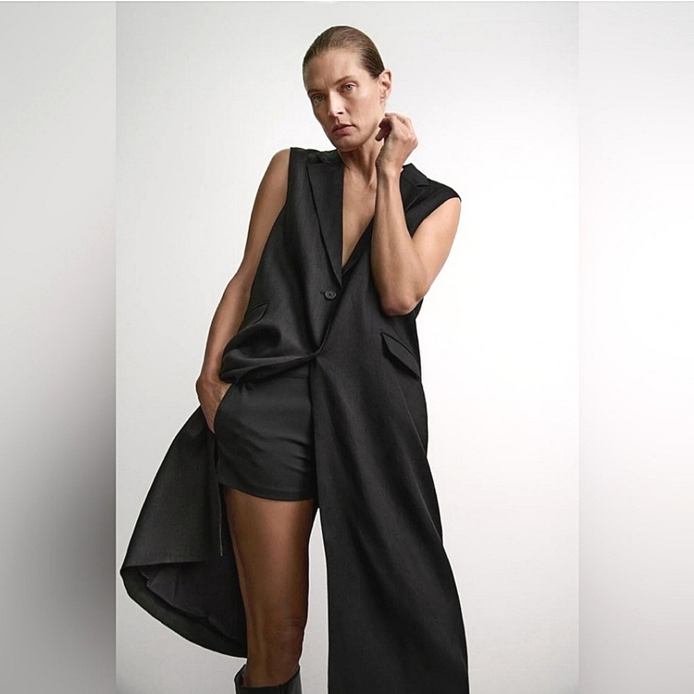 ZARA BLACK LINEN BLEND LONG VEST ✨️✨️✨️